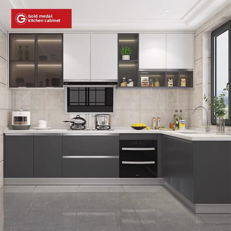 金牌厨柜定制厨柜开放式厨房石英石台面厨房装修一体化定制灶柜