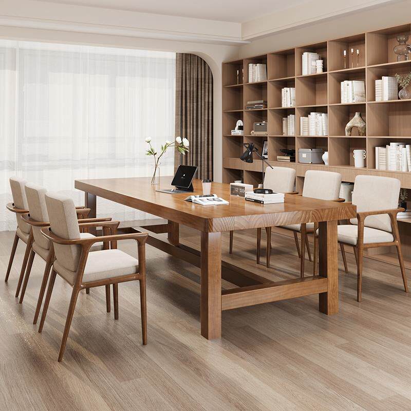 客厅大长书桌大板工作台配沙发纯实木长条桌家用一体去客厅化书桌