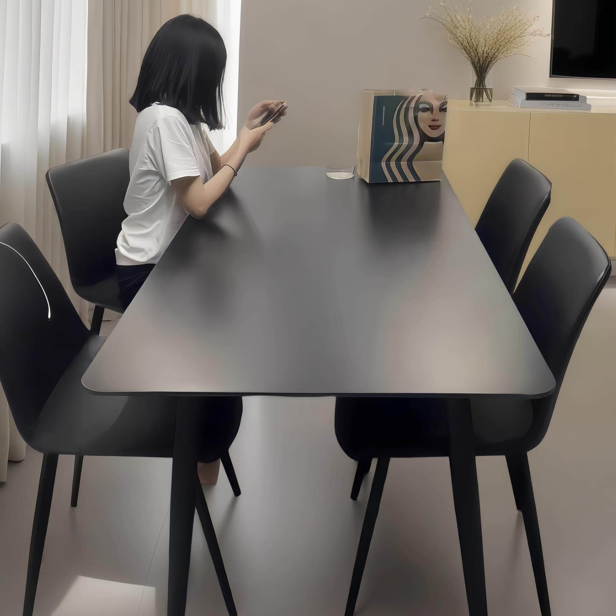 现代轻奢黑色岩板餐桌餐桌椅组合意式家用纯白饭桌子长方形小户型,住宅家具,岩板餐桌,淘宝优惠券,粉丝福利购,淘宝优惠卷
