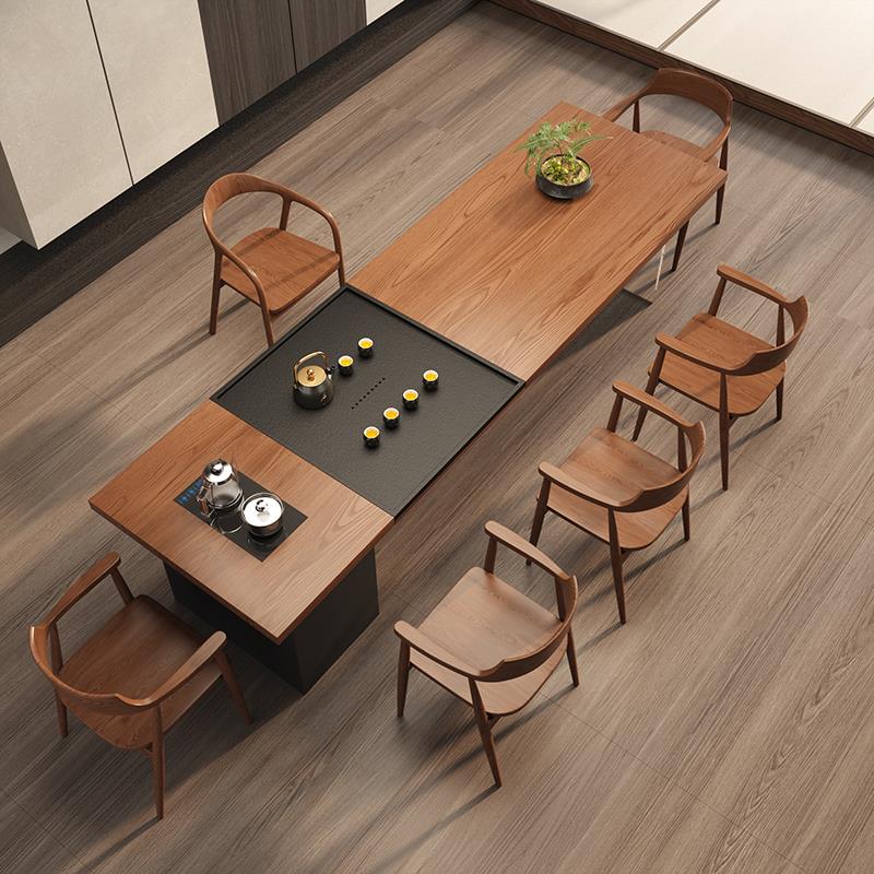 实木大板泡茶桌椅组合现代简约家用办公室茶台茶桌烧水壶茶盘一体