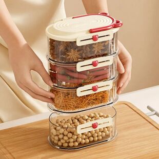 透明多层密封收纳盒厨房大容量手提分类储物盒猫耳手提盒调料盒