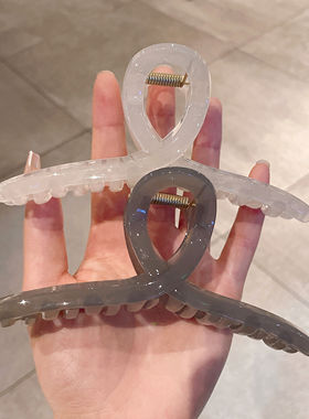 韩式高级感亮黑色抓夹发量多后脑勺盘发鲨鱼夹子简约复古高级发饰