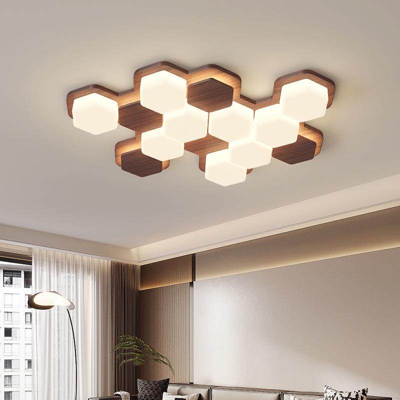 胡桃木色客厅大厅主灯创意几何新款吸顶灯家用卧室灯中山家装灯饰,家装灯饰光源,客厅吸顶灯,淘宝优惠券,粉丝福利购,淘宝优惠卷