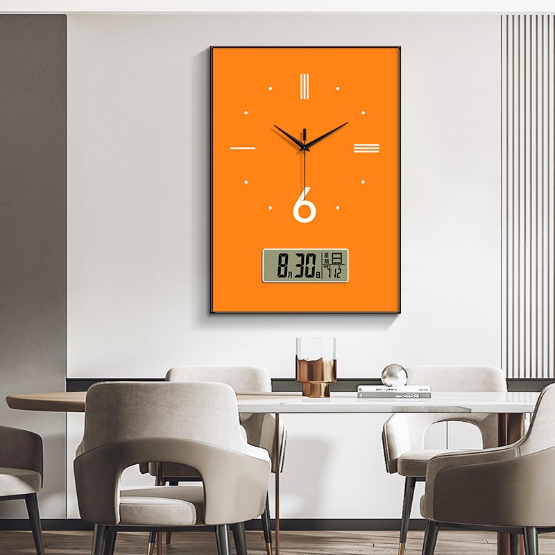 纯色极简钟表挂钟客厅2024新款餐厅装饰画带时钟万年历电子钟挂画