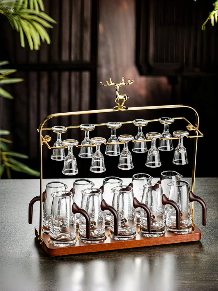 新款家用高档带把二两分酒器白酒杯套装轻奢水晶玻璃烈酒杯子弹杯