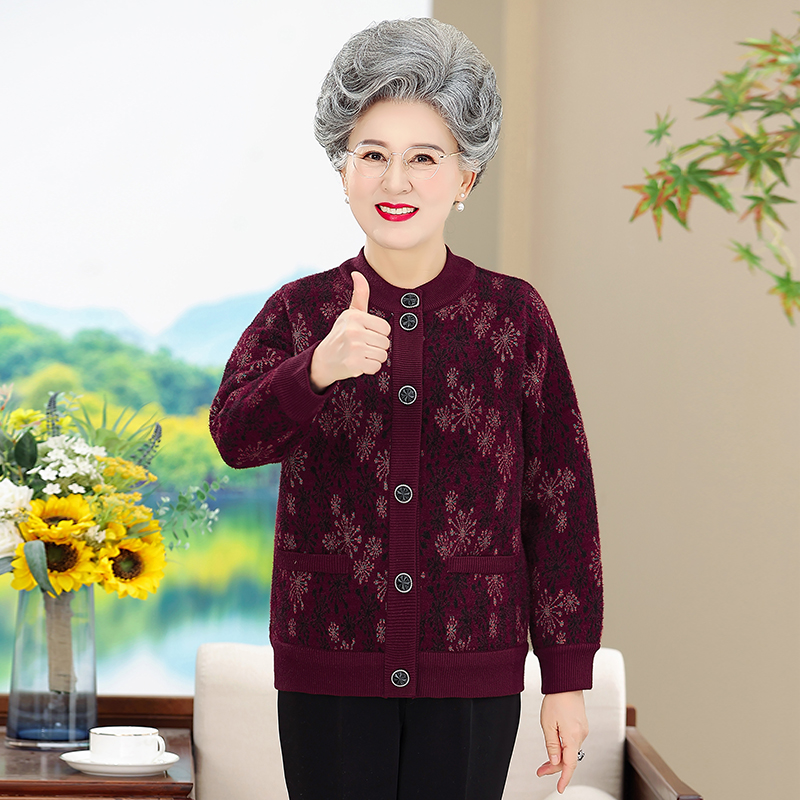 中老年奶奶装秋冬毛衣外套
