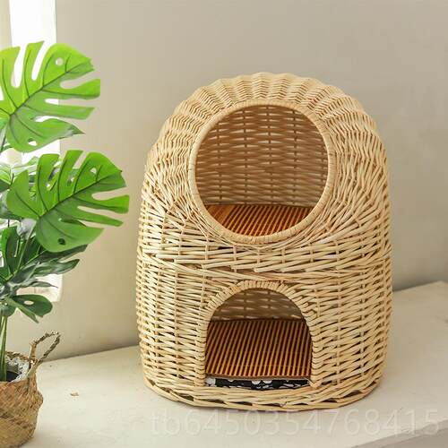 高档藤编猫窝保猫窝柳编猫屋别猫房子墅小暖四型犬窝季通用可拆洗
