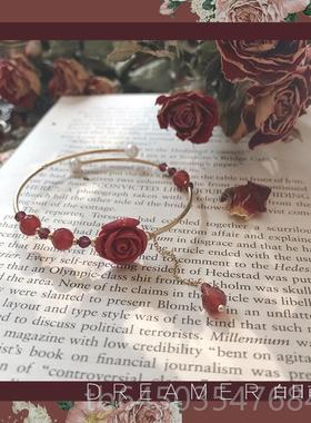 高档白日萌玫瑰花晶链女朱砂石榴石精致纯轻奢手镯水闺蜜小众银in