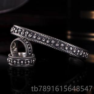 正品VUCANL髅伏尔甘骷手镯男纯银网红车流行哈雷欧机美手工骷髅银