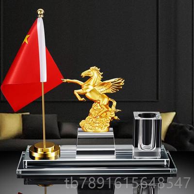 正品红旗筒摆件笔老板办公室桌面装饰水工艺品晶公司开业乔迁商务