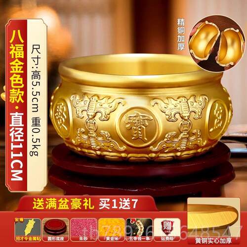 正品缸纯黄铜聚宝摆件招财盆聚财财树客发厅玄关财办公室黄铜米存