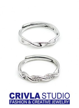 CRIVLA镶钻莫比乌斯情侣戒指男女潮简约扭曲异地恋开口对戒食指戒