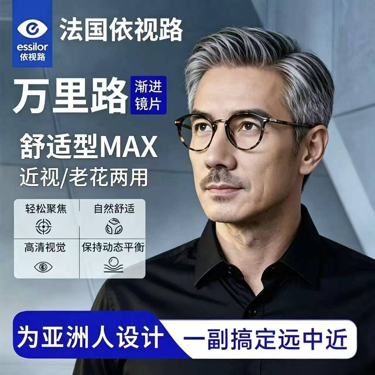 依视路镜片万里路舒适MAX渐进多焦点A360老花近视两用度数可配XS - 实物图