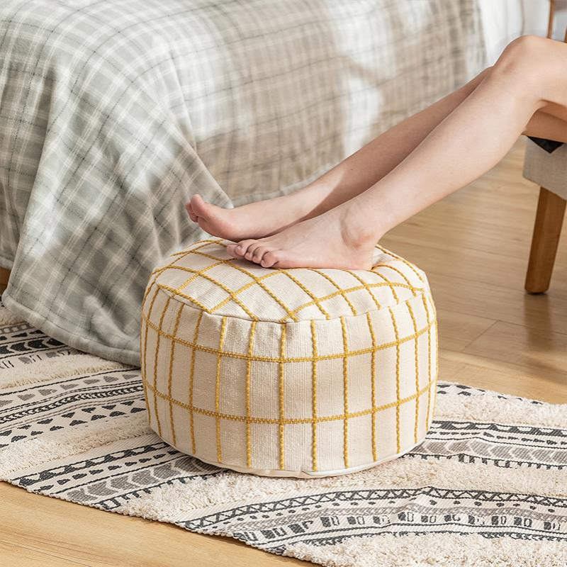 北欧风坐墩久坐不塌棉线坐墩套布艺圆形蒲团沙发翘腿墩子换鞋坐垫