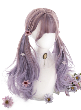 哼唧家假发女长卷发lolita自然网红lo紫色渐变jSk少女假毛折花