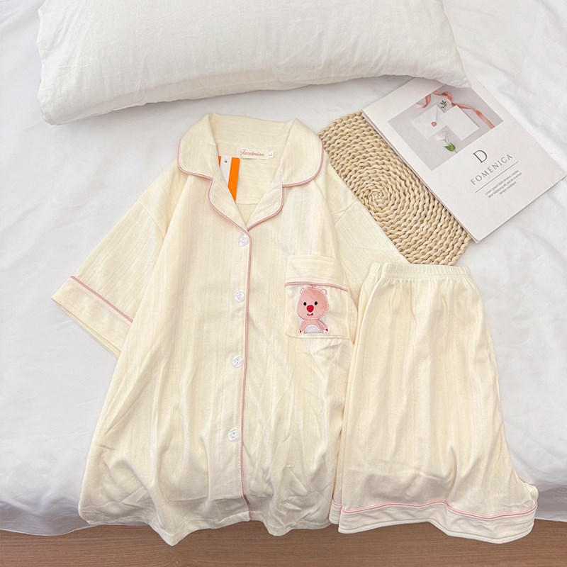 loopy睡衣女夏款短袖简约x薄款提花棉可爱学生小海狸露比家居服夏