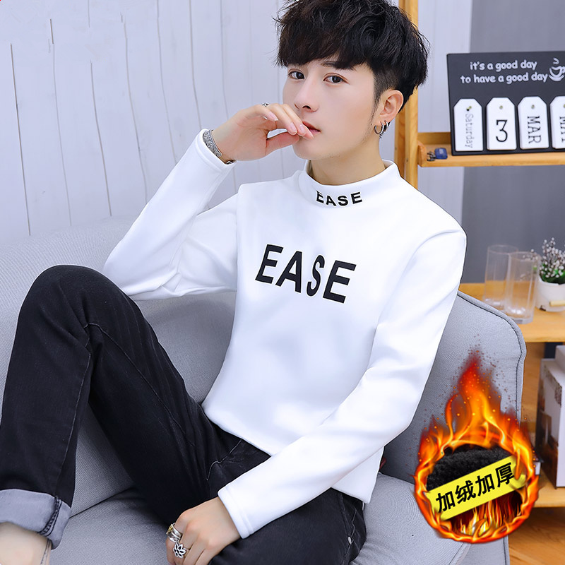 男士长袖t恤 冬季潮上衣打底小衫加绒加厚立领卫T衣高领保暖秋衣