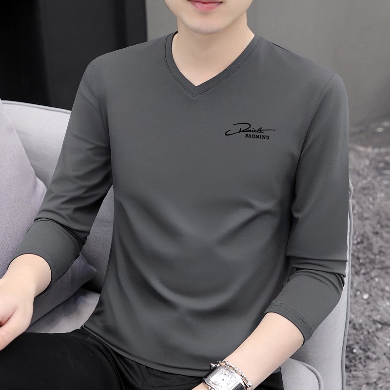 春秋长袖t恤男士2025新款潮流A内衣纯棉v领打底衫修身内搭秋衣上
