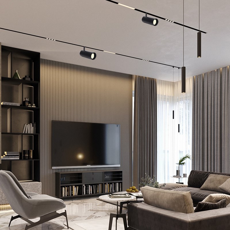 磁吸轨道灯明装暗装嵌入式无主灯客厅照明家用ledU射灯泛光线形灯