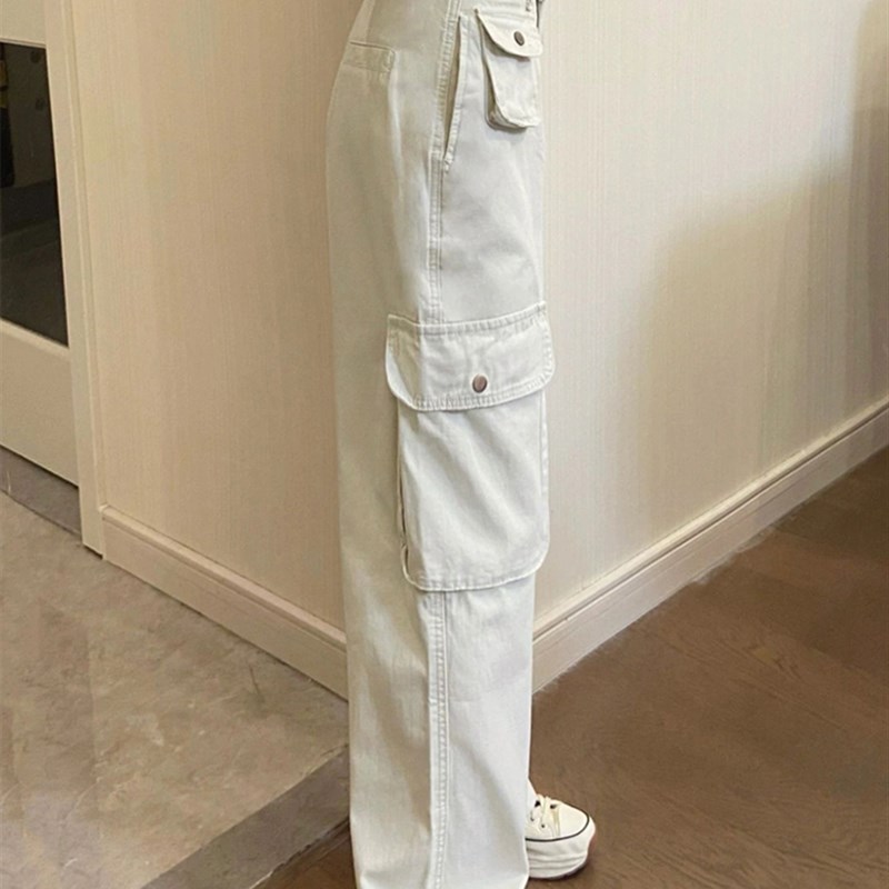 梨形身材工装裤女春季新款胖妹妹mm高腰宽松显P瘦直筒阔腿休闲裤