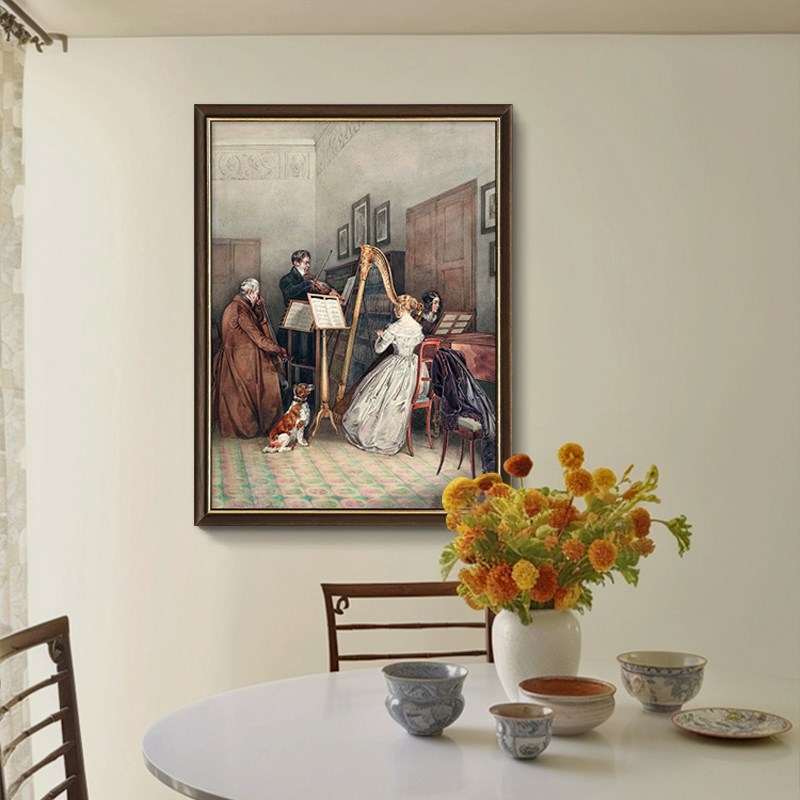 美式琴房装饰画复古油画饭厅背景墙挂画法L式高档乐谱壁画小众艺