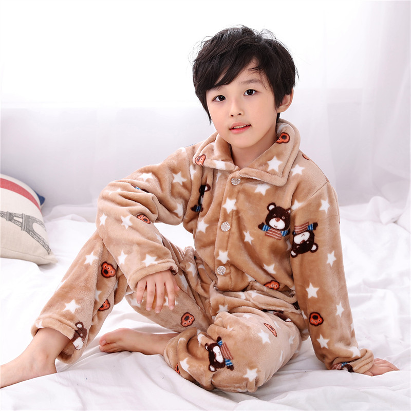儿童睡衣法兰绒秋冬季长袖套装珊瑚绒女J童男孩子小宝宝卡通家居