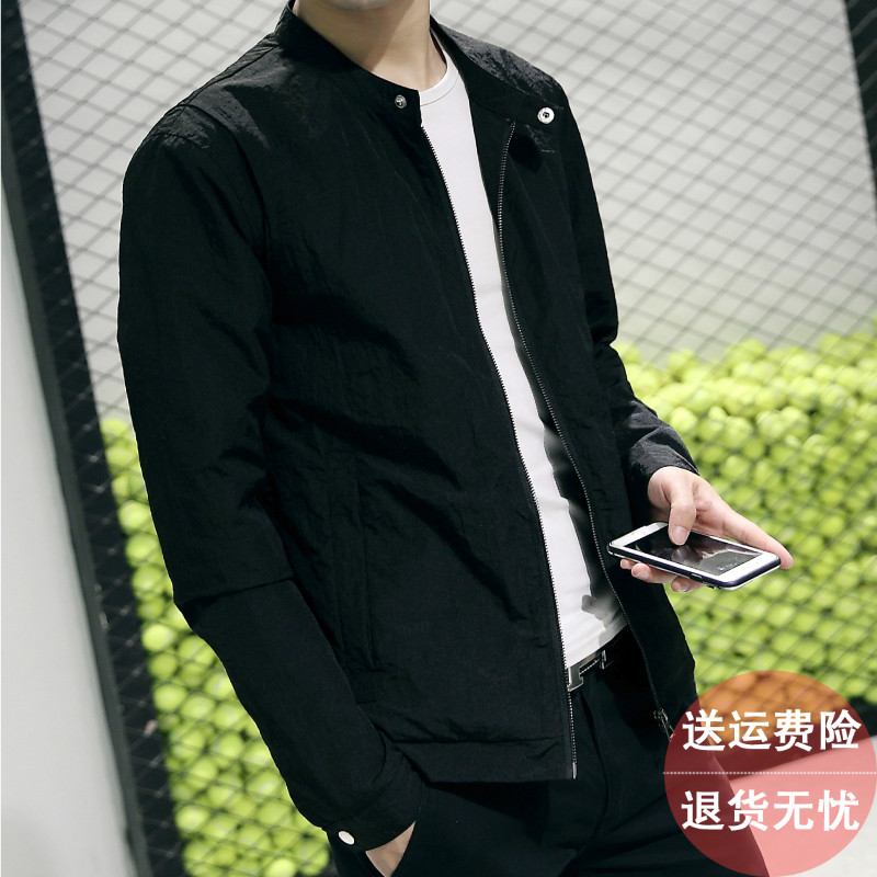 秋季夹克男外套白色休闲男装上衣潮流薄F款春秋潮胖子大码2021新