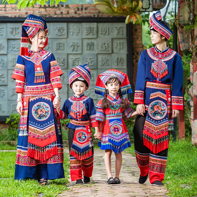 壮族服饰男女成人少数民族服装彝苗土家族演出衣R服儿童舞蹈表演