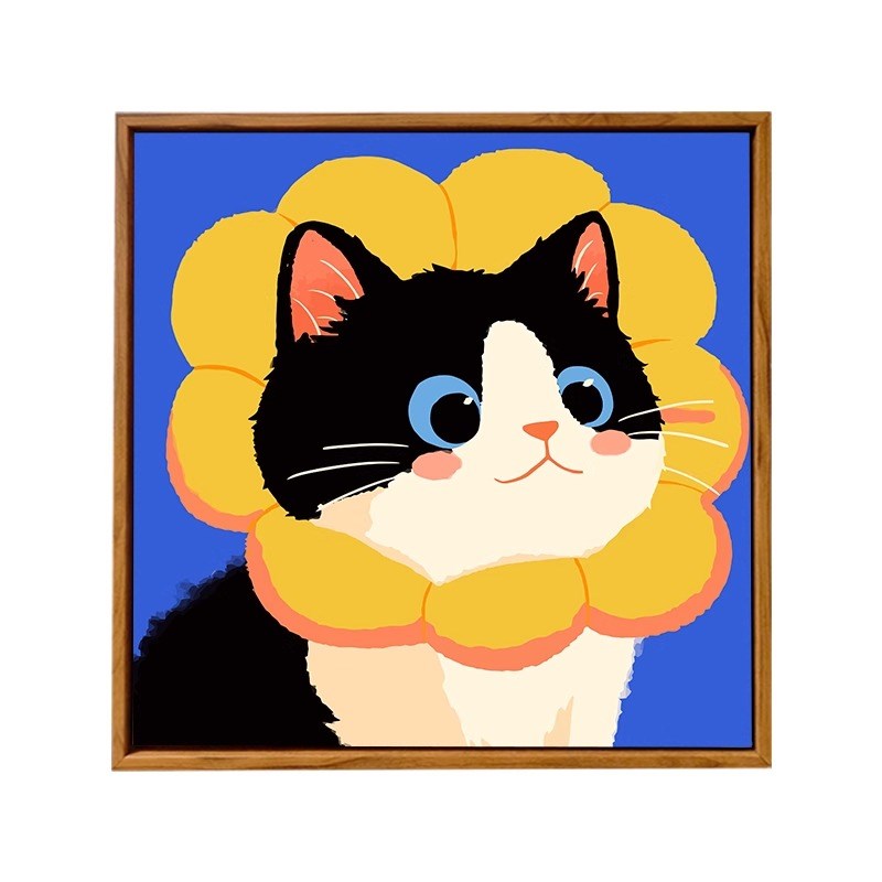 卡通可爱猫咪diy数字油画手工简单儿童L填充涂色丙烯油彩装饰画图片