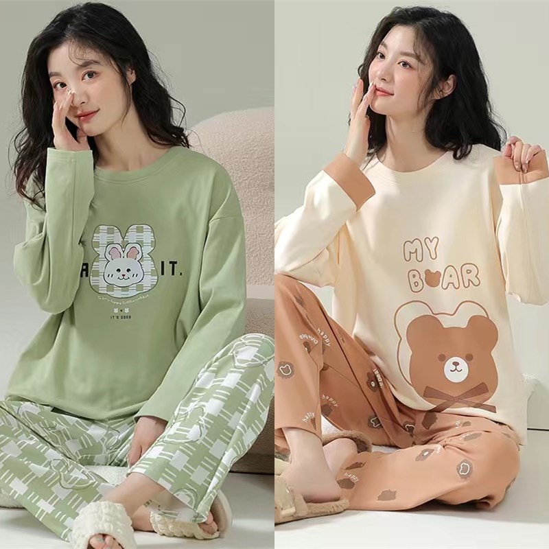 睡衣女春秋长袖纯棉套p装可外穿清新女士甜美可爱春夏季新款家居