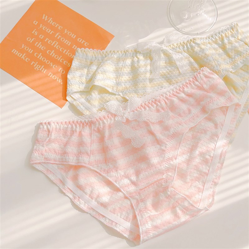 满分可爱~泡泡棉多巴胺少女内裤条D纹蝴蝶结甜美女生短裤柔软透气