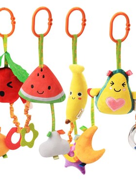 新生儿摇铃宝宝牙胶水果拉铃u毛绒婴儿推车挂件床挂玩具0-6-9个月