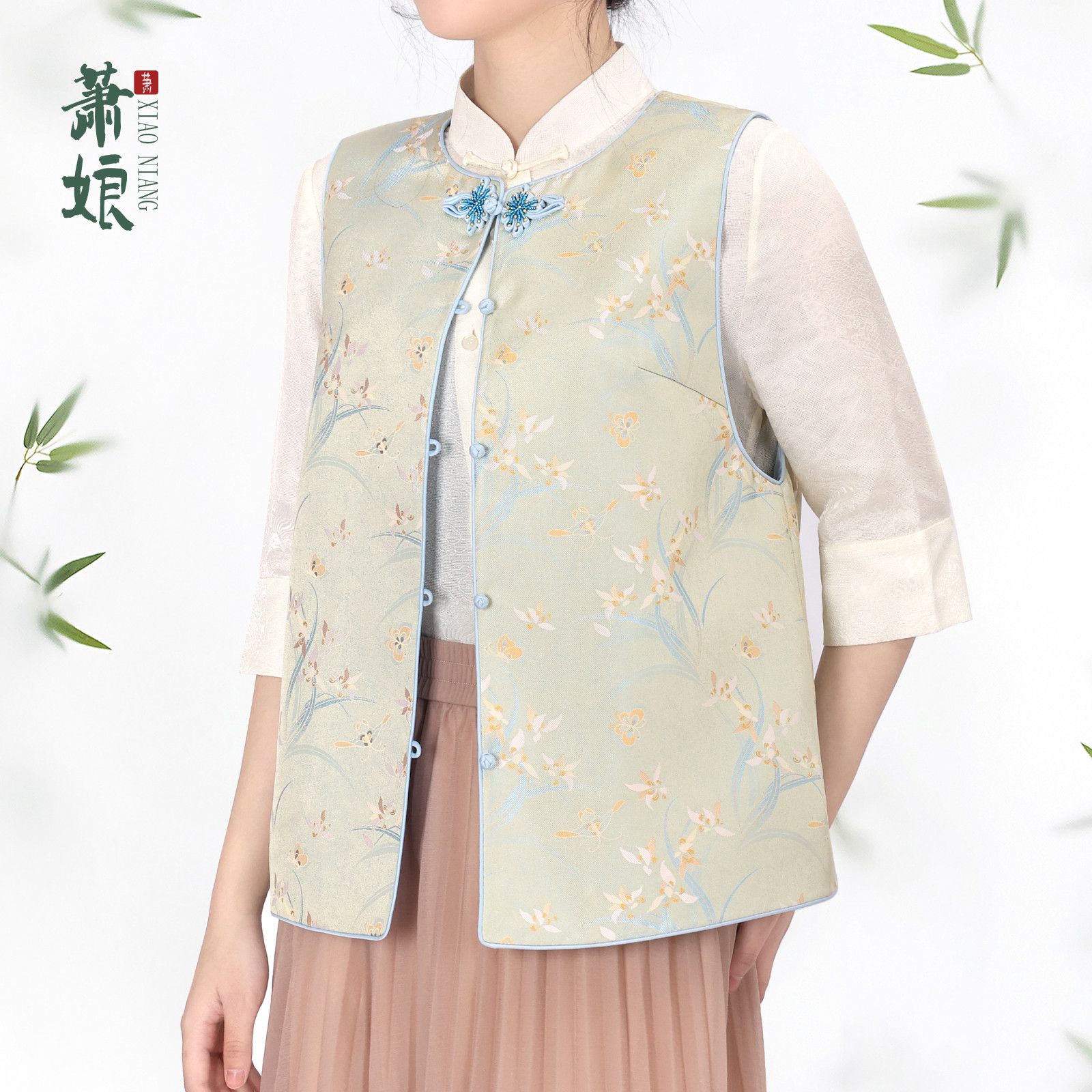 萧娘【&zwnj;花中君子】宋锦新中式国风马甲宽松无袖时尚女款马夹5482