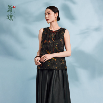 萧娘香云纱背心马甲无袖桑蚕丝上衣夏1876