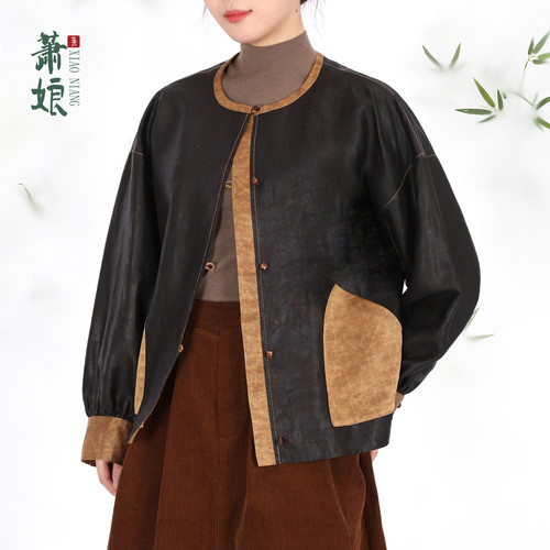 萧娘【满愿】缎龟香云纱外套女桑蚕丝长袖夹克新中式上衣秋冬5757