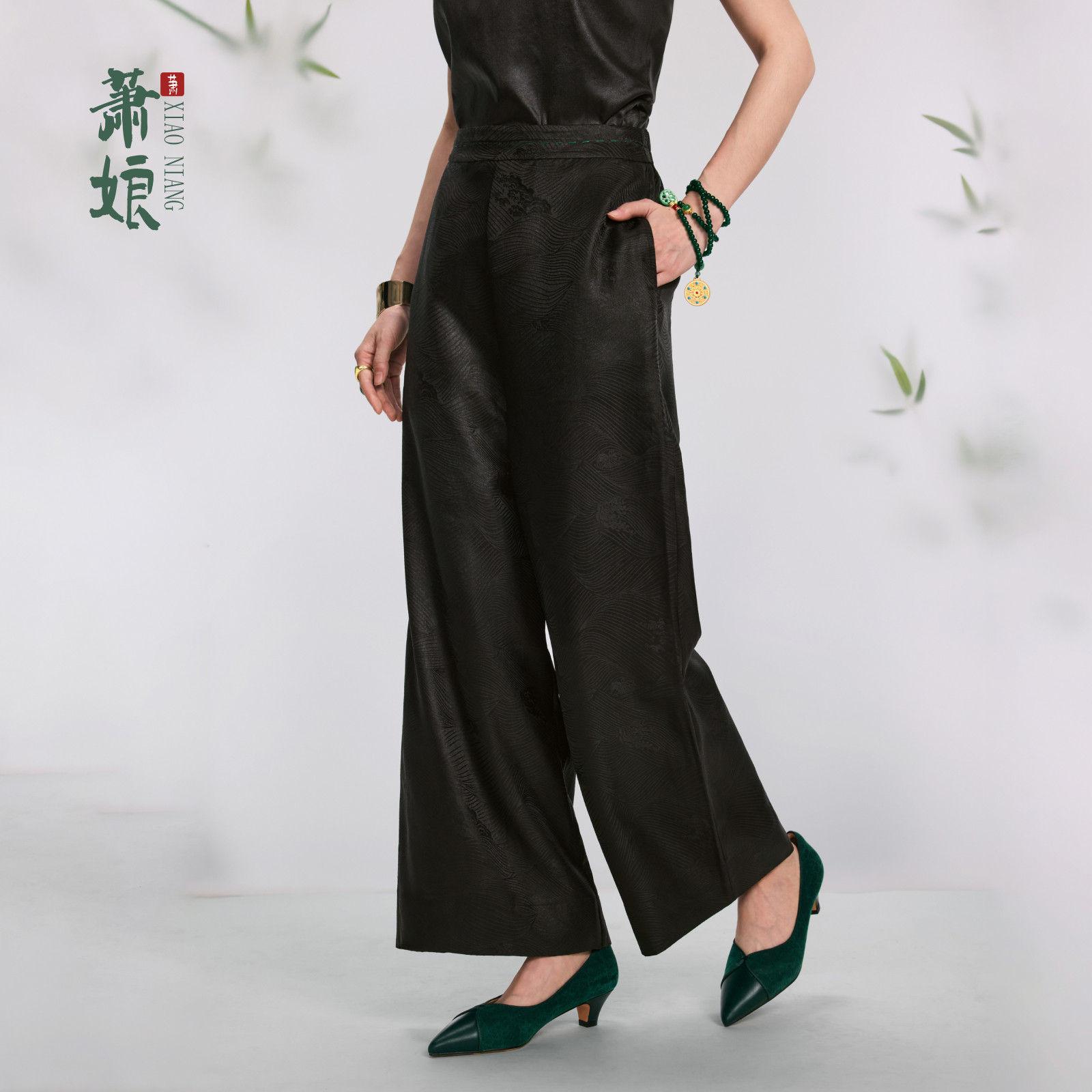 萧娘【如涛】提花透孔萝香云纱新中式桑蚕丝直筒裤中国风春夏1339