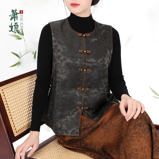 马甲桑蚕丝宽松国风马夹外套夏2622 重缎香云纱新中式 ‌望山楹