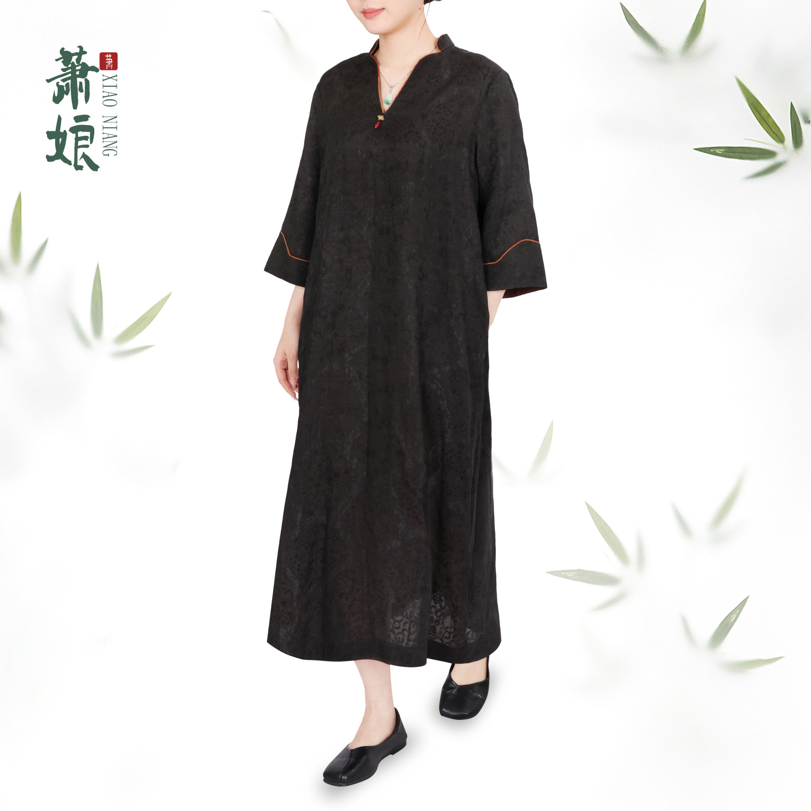 萧娘【凝夜】四经绞罗香云纱桑蚕丝连衣裙百搭新中式中国风1424