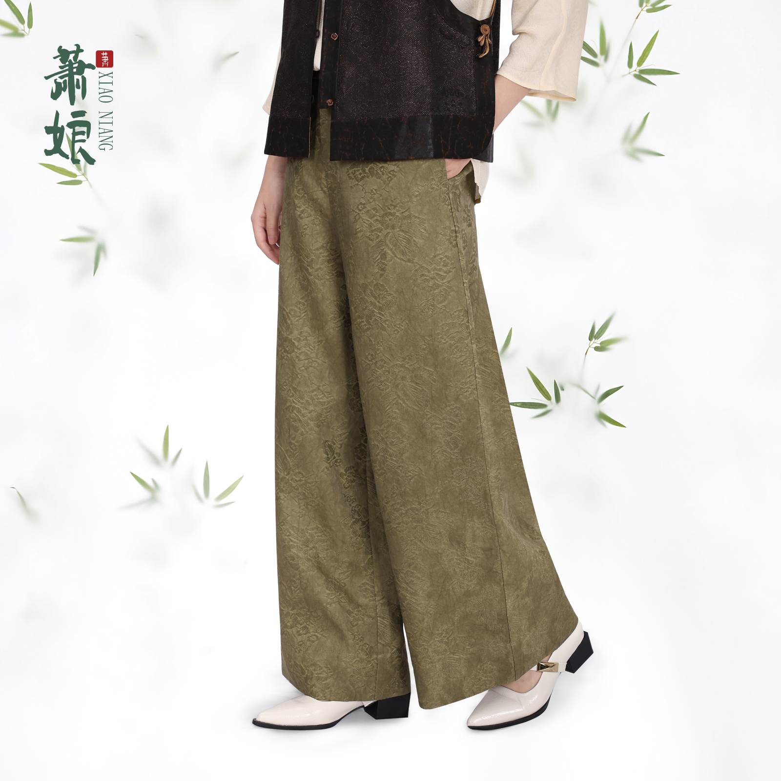 萧娘2026秋冬新款宽松休闲裤国风中式橡木色直筒裤女1017