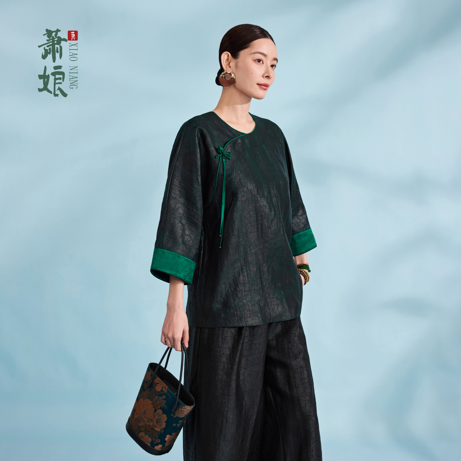 萧娘【仁泽】香云纱工艺新中式长袖女宽松国风上衣1886