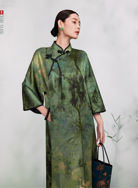 萧娘【玉楼春】重磅缎香云纱桑蚕丝中式中长款国风连衣裙XNA2009