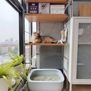 阳台猫砂盆上方置物架落地多层宠物用品收纳层架猫爬架猫食堂架子