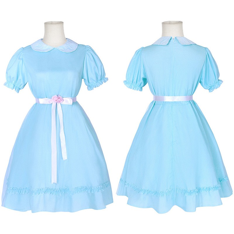 闪灵cos服The Shining双胞胎女孩浅蓝连衣裙蓝色礼服万圣节演出服
