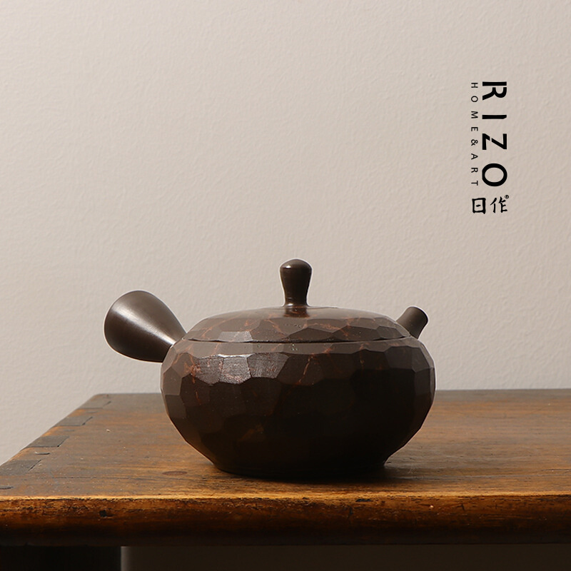 日本进口常滑烧侧把泡茶壶 玉光作茶色窑变藻挂急须壶