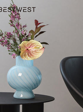 Best west 蓝色条纹葫芦水培玻璃花瓶摆件家居软装样板间装饰花器