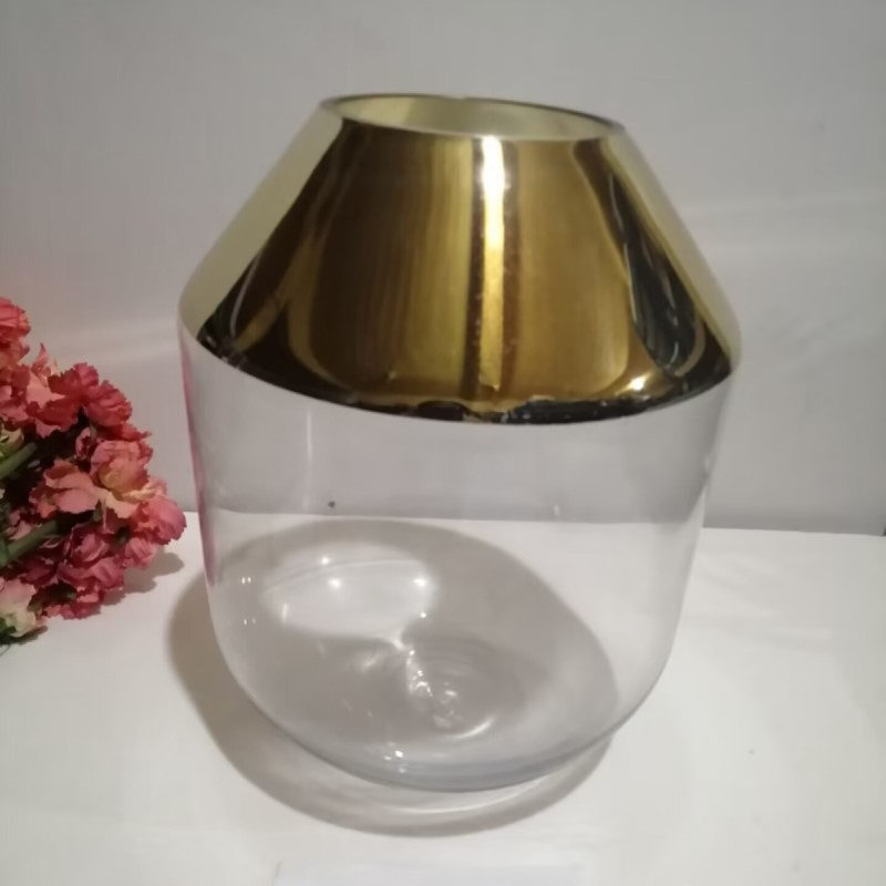 北欧简约高级感吊钟马醉木大号金色渐变细口玻璃花瓶装饰摆件