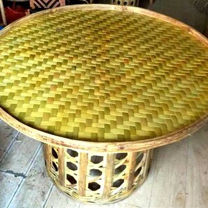 德宏新款傣族竹编圆桌 方桌子手工编织饭桌茶具工艺品摆件家居饰