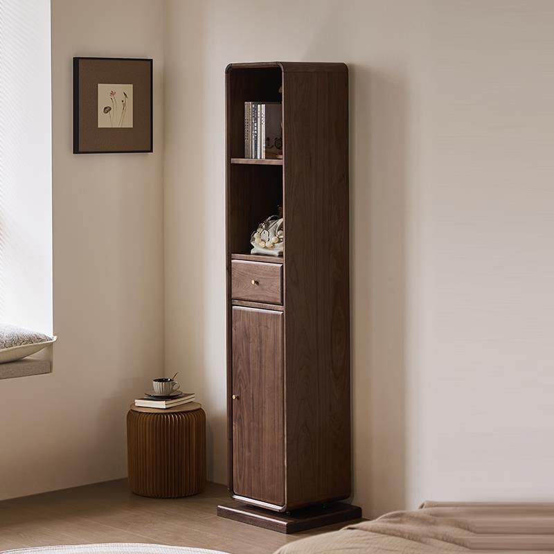 北美黑胡桃木简约北欧家用全身镜实木穿衣镜落地多功能可旋转书架