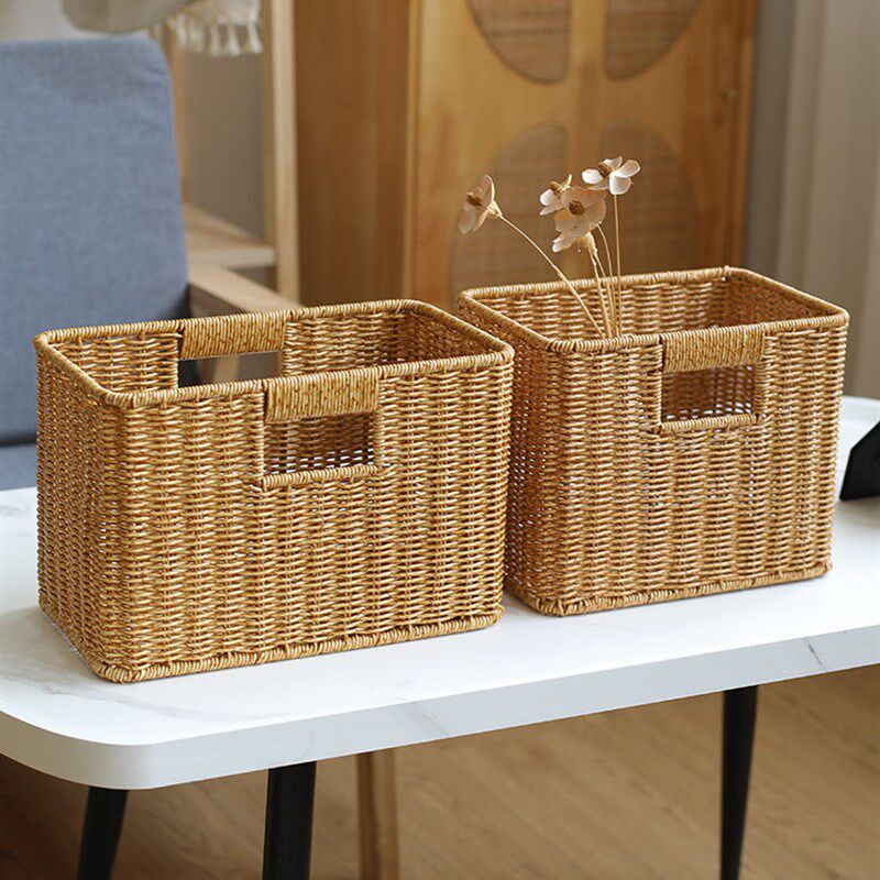 精选彷藤编茶几收纳筐客厅电视柜抽屉整理篮桌面零食家用收纳储物