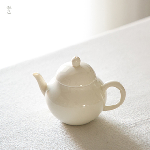 日式白色泡茶壶思亭壶梨壶小号茶道陶瓷小茶壶过滤手工杏白釉单壶